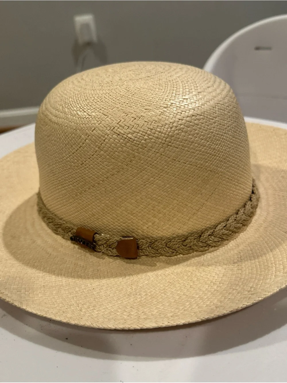 Orvis Beige Straw Sun Hat with Braided Tan Band